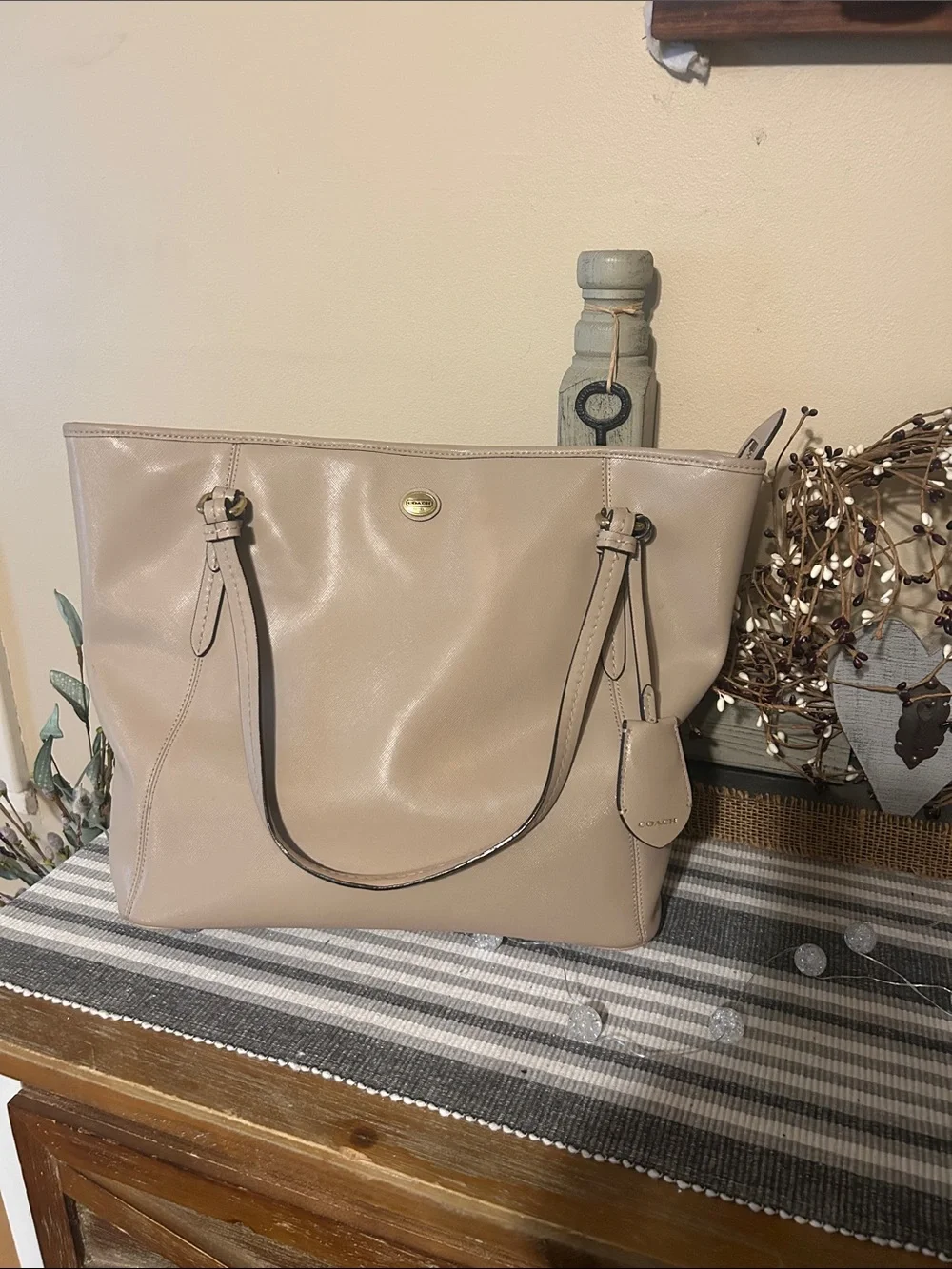 Coach Leather Tote in Taupe